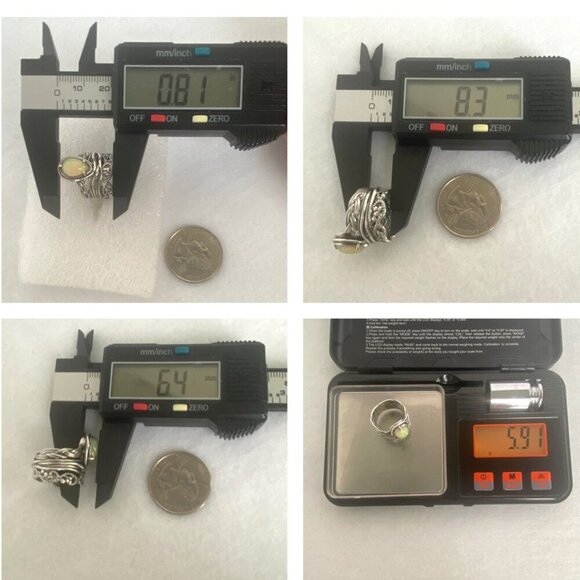 Sterling Silver 925 PZ Modernist Israel Opal Teardrop Wide Band Ring Sz 5.75 - Picture 10 of 16